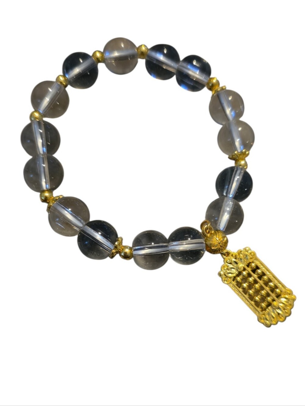 Gold Charm Clear Beaded Stretch Bracelet